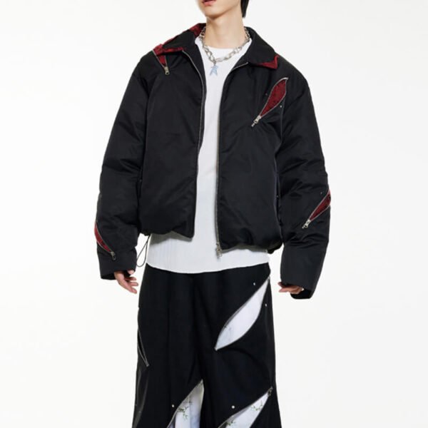 Custom Patchwork Zip Short Padded Coat - Style 6369E9 - product detail view 6