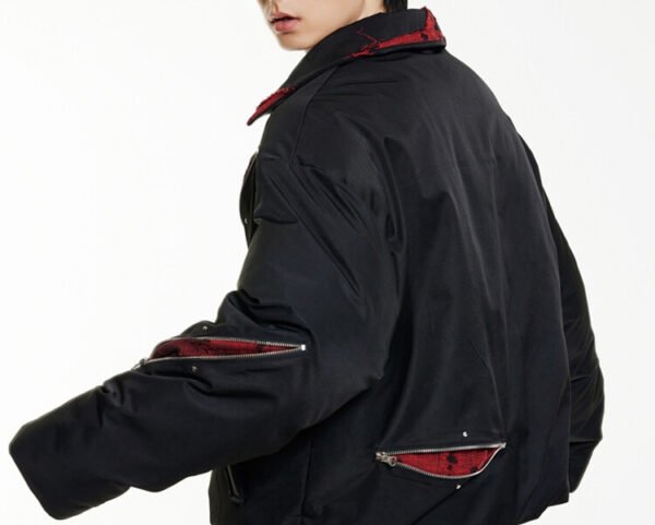 Custom Patchwork Zip Short Padded Coat - Style 6369E9 - product detail view 8