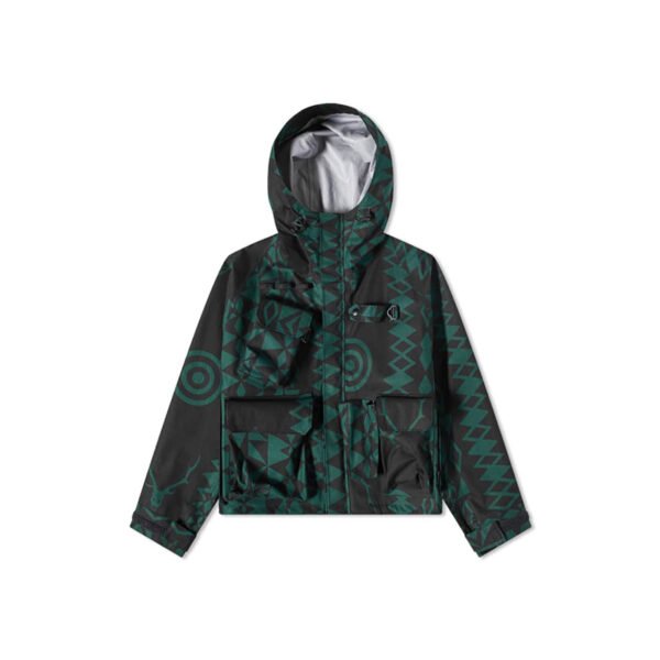 Patterned hooded anorak windbreaker with geometric print