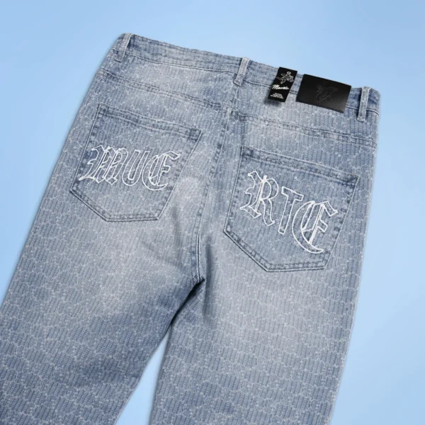 Custom Patterned Blue Straight Denim Jeans - Style 7B1A09 Custom Patterned Blue Straight Denim Jeans - Style 7B1A09