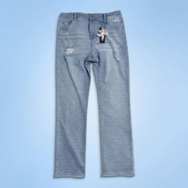 Custom Patterned Blue Straight Denim Jeans - Style 7B1A09 - product detail view 2 Custom Patterned Blue Straight Denim Jeans - Style 7B1A09 - product detail view 2