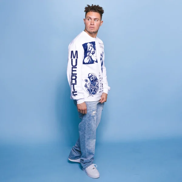 Custom Patterned Blue Straight Denim Jeans - Style 7B1A09 - product detail view 3 Custom Patterned Blue Straight Denim Jeans - Style 7B1A09 - product detail view 3