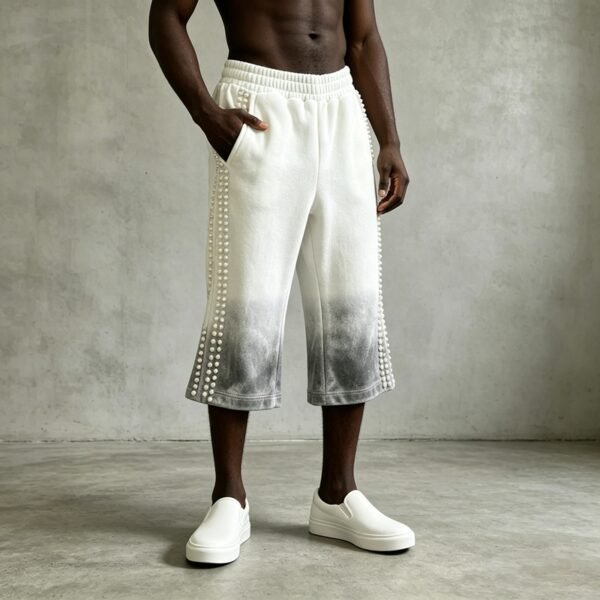 Custom Pearl Trim Gradient Flare Capri Pants - Style 06D71E - product detail view 2 Custom Pearl Trim Gradient Flare Capri Pants - Style 06D71E - product detail view 2