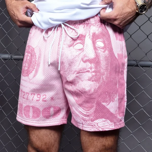 Custom Pink Graphic Mesh Drawstring Shorts - Style 89151B - product detail view 2