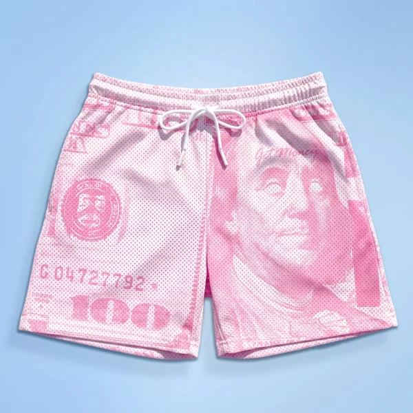 Custom Pink Graphic Mesh Drawstring Shorts - Style 89151B