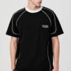 Custom Piped Oversized Heavyweight Streetwear T-Shirt - Style 1C5440 Black oversized heavyweight t-shirt with white piping and a small chest logo.