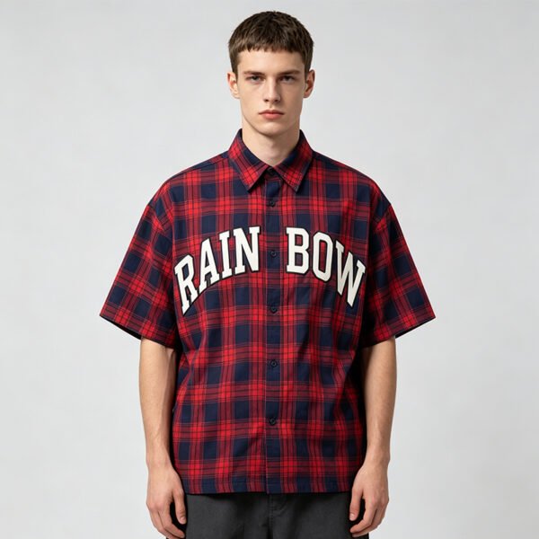 Custom Plaid Applique Boxy Short-Sleeve Shirt - Style BF46D2 - product detail view 3 Custom Plaid Applique Boxy Short-Sleeve Shirt - Style BF46D2 - product detail view 3