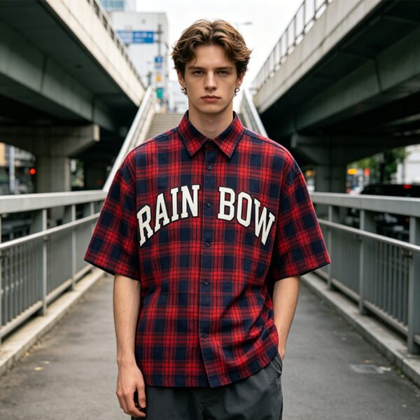 Custom Plaid Applique Boxy Short-Sleeve Shirt - Style BF46D2 - product detail view 6 Custom Plaid Applique Boxy Short-Sleeve Shirt - Style BF46D2 - product detail view 6