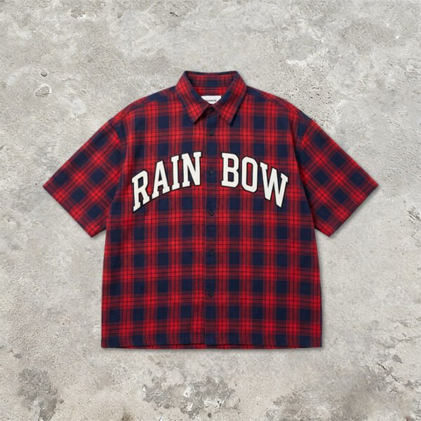 Custom Plaid Applique Boxy Short-Sleeve Shirt - Style BF46D2 - product detail view 10 Custom Plaid Applique Boxy Short-Sleeve Shirt - Style BF46D2 - product detail view 10