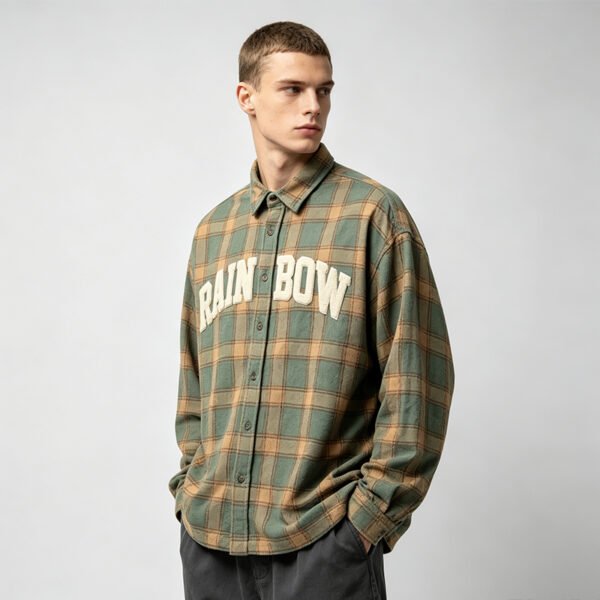 Custom Plaid Applique Towel Embroidered Shirt - Style 9B66BB - product detail view 2 Custom Plaid Applique Towel Embroidered Shirt - Style 9B66BB - product detail view 2