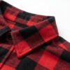 Close-up of a red and black plaid shirt collar