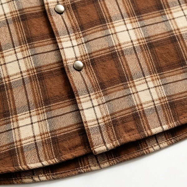 Custom Brown Plaid Dual-Pocket Short-Sleeve Shirt | VW-00784 - Style 00784D - product detail view 7 Custom Brown Plaid Dual-Pocket Short-Sleeve Shirt | VW-00784 - Style 00784D - product detail view 7