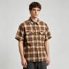 Custom Brown Plaid Dual-Pocket Short-Sleeve Shirt | VW-00784 - Style 00784D - product detail view 8 Custom Brown Plaid Dual-Pocket Short-Sleeve Shirt | VW-00784 - Style 00784D - product detail view 8