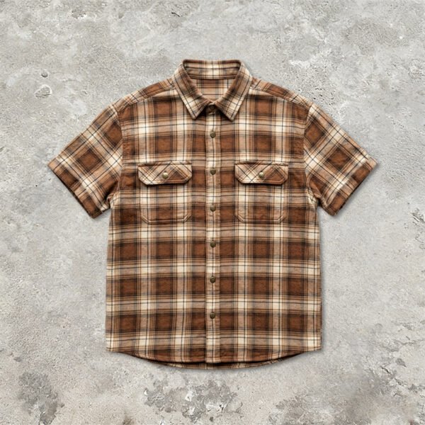 Custom Brown Plaid Dual-Pocket Short-Sleeve Shirt | VW-00784 - Style 00784D - product detail view 9 Custom Brown Plaid Dual-Pocket Short-Sleeve Shirt | VW-00784 - Style 00784D - product detail view 9