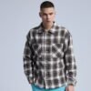Custom Plaid Long-Sleeve Overshirt | VW-34E3E632 - Style 34E3E6 Men's brown and white plaid long sleeve button front overshirt