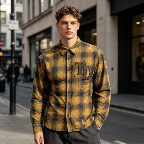 Custom Plaid Overshirt With Chest Letter Patch - Style 060DA5 Custom Plaid Overshirt With Chest Letter Patch - Style 060DA5