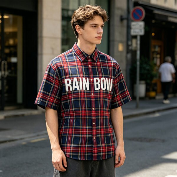 Custom Plaid Oversized Short-Sleeve Shirt - Style B6C993 - product detail view 6 Custom Plaid Oversized Short-Sleeve Shirt - Style B6C993 - product detail view 6
