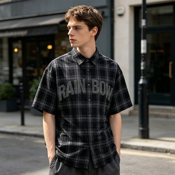 Custom Black Plaid Oversized Shorts - Style 288507 - product detail view 2 Custom Black Plaid Oversized Shorts - Style 288507 - product detail view 2