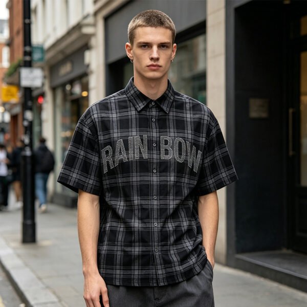 Custom Black Plaid Oversized Shorts - Style 288507 - product detail view 4 Custom Black Plaid Oversized Shorts - Style 288507 - product detail view 4