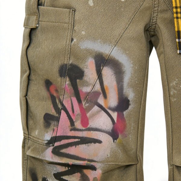 Custom Plaid Patchwork Cargo Pants - Style 8B20F2 - product detail view 2