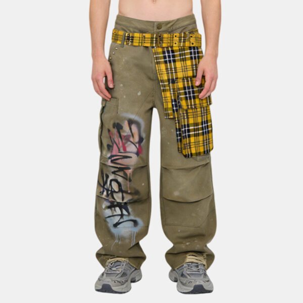Custom Plaid Patchwork Cargo Pants - Style 8B20F2 - product detail view 3