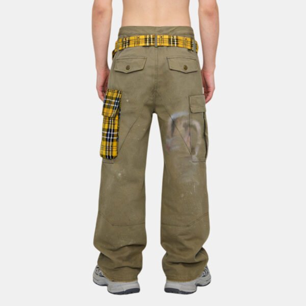 Custom Plaid Patchwork Cargo Pants - Style 8B20F2 - product detail view 4