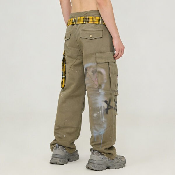 Custom Plaid Patchwork Cargo Pants - Style 8B20F2 - product detail view 5
