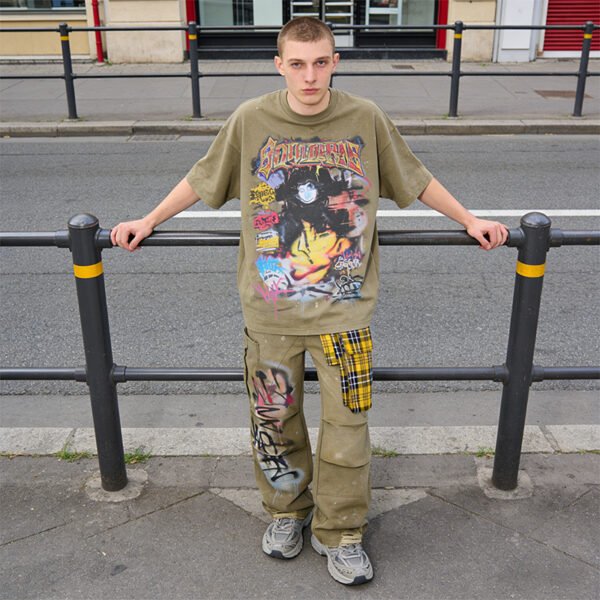 Custom Plaid Patchwork Cargo Pants - Style 8B20F2 - product detail view 6