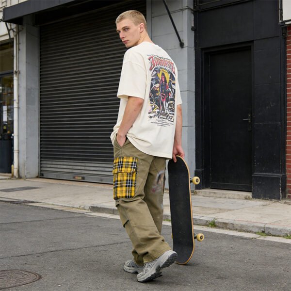 Custom Plaid Patchwork Cargo Pants - Style 8B20F2 - product detail view 8