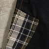 Dark wash denim capri jeans with plaid patchwork detail.