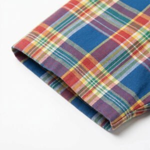 Close-up of multicolored plaid shorts fabric