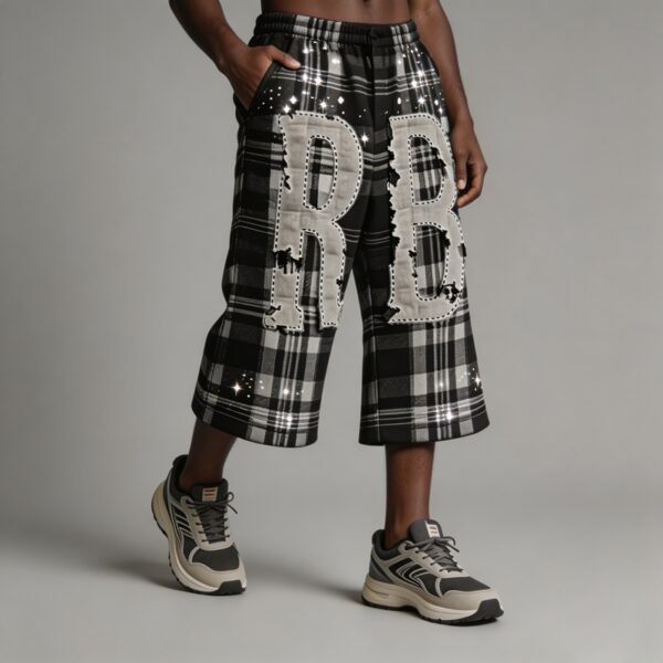 Custom Plaid Rhinestone Applique Capri Pants - Style D57282 - product detail view 3