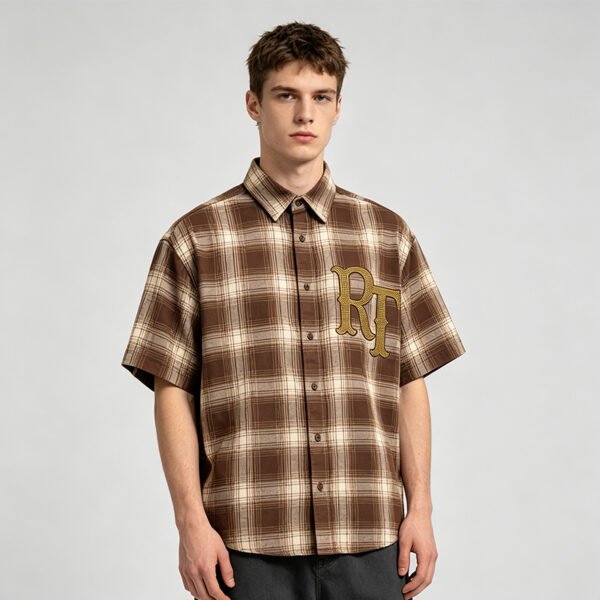 Custom Plaid Rhinestone Short-Sleeve Shirt - Style 85E971 - product detail view 3