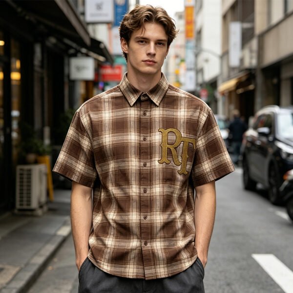 Custom Plaid Rhinestone Short-Sleeve Shirt - Style 85E971 - product detail view 6