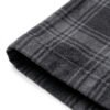 Custom Plaid Short-Sleeve Overshirt | - Style C46EFE Close-up of the hem of a grey plaid short-sleeve overshirt