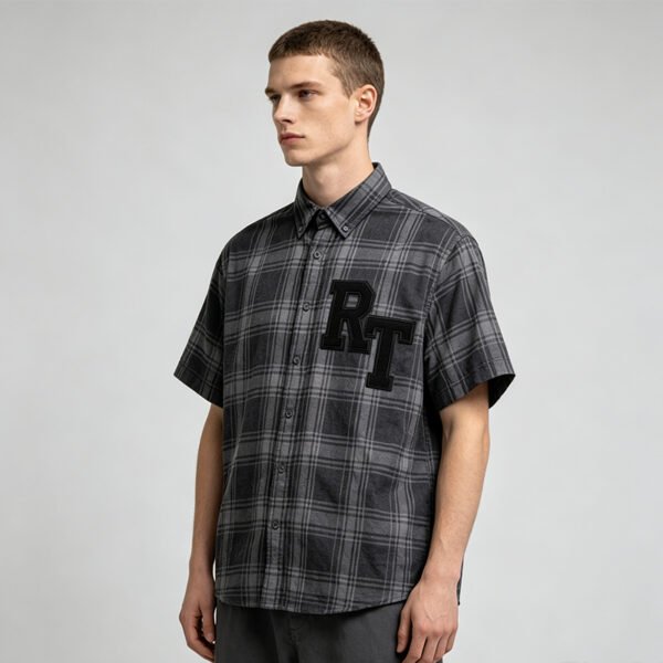 Custom Plaid Short-Sleeve Overshirt | - Style C46EFE - product detail view 5 Custom Plaid Short-Sleeve Overshirt | - Style C46EFE - product detail view 5