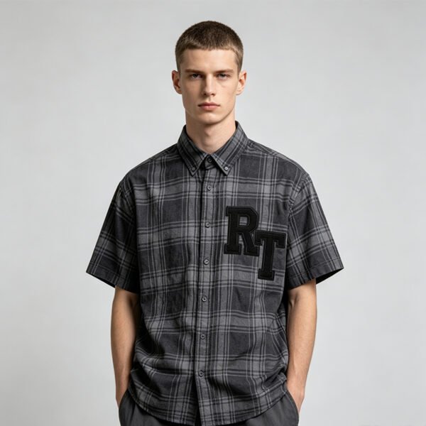Custom Plaid Short-Sleeve Overshirt | - Style C46EFE - product detail view 6 Custom Plaid Short-Sleeve Overshirt | - Style C46EFE - product detail view 6