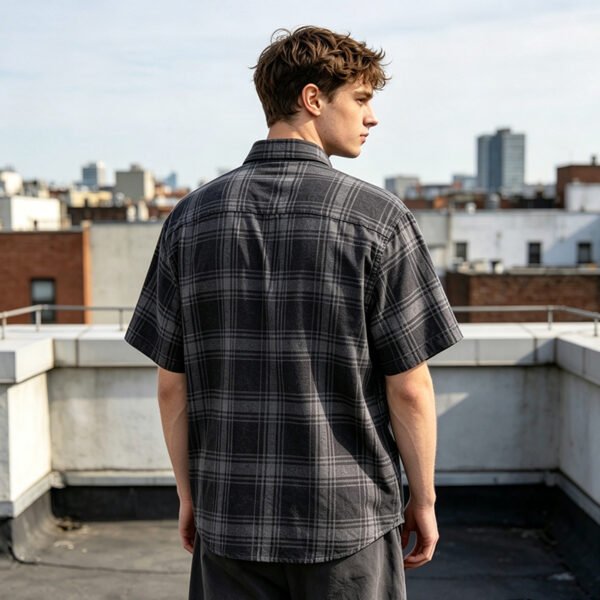 Custom Plaid Short-Sleeve Overshirt | - Style C46EFE - product detail view 8 Custom Plaid Short-Sleeve Overshirt | - Style C46EFE - product detail view 8