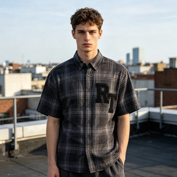 Custom Plaid Short-Sleeve Overshirt | - Style C46EFE - product detail view 9 Custom Plaid Short-Sleeve Overshirt | - Style C46EFE - product detail view 9