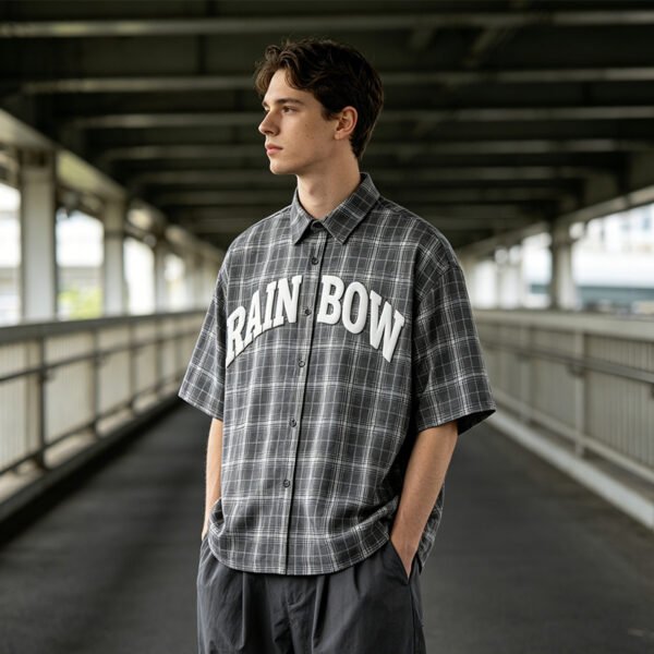 Custom Plaid Silicone Detail Woven Shorts - Style C20E3C