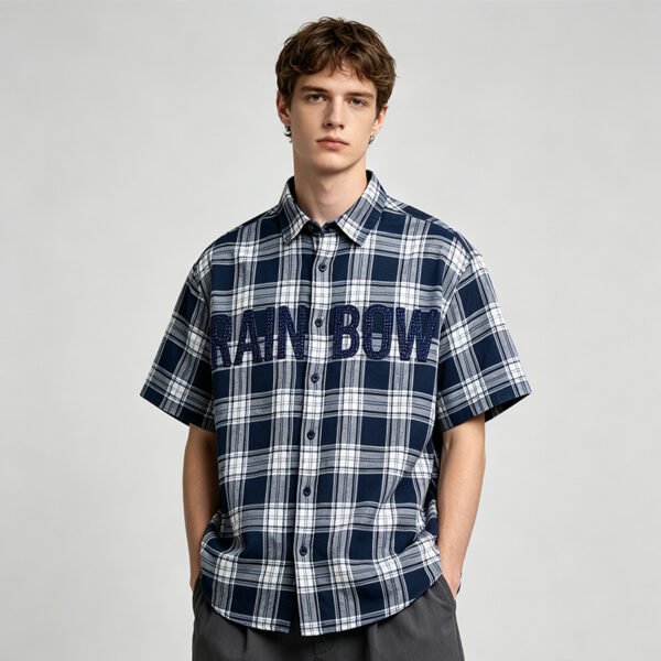 Custom Plaid Streetwear Shorts With Controlled Topstitching - Style C12953 - product detail view 3
