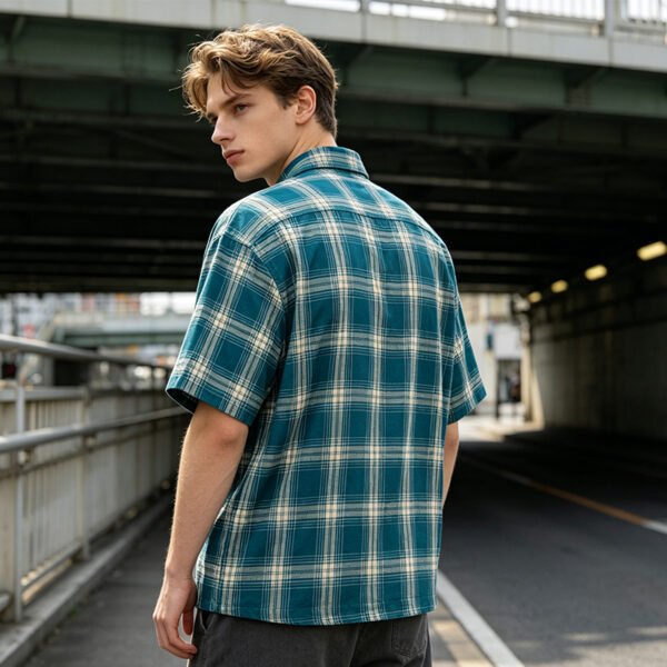 Custom Teal Plaid Wash Shorts - Style 828928 - product detail view 2