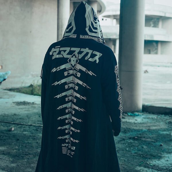 Custom Long Hooded Digital-Print Streetwear Jacket - Style 2D30B5 - product detail view 2 Custom Long Hooded Digital-Print Streetwear Jacket - Style 2D30B5 - product detail view 2