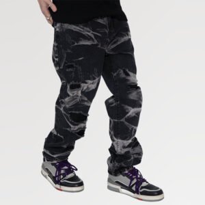 Custom men's printed wash straight denim jeans