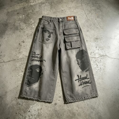 Custom Printed Washed Cargo Capri Jeans - 5405680fdea12754 - Style 540568