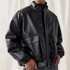 Custom PU Leather Panel Bomber Jacket - Style 645915 - product detail view 3 Custom PU Leather Panel Bomber Jacket - Style 645915 - product detail view 3