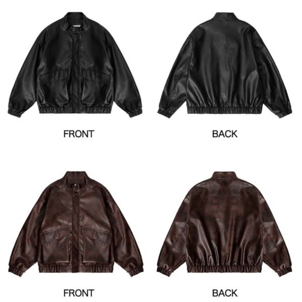 Custom PU Leather Panel Bomber Jacket - Style 645915 - product detail view 6 Custom PU Leather Panel Bomber Jacket - Style 645915 - product detail view 6