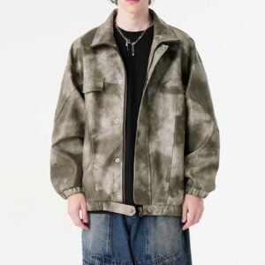 Green tie-dye utility jacket with button front