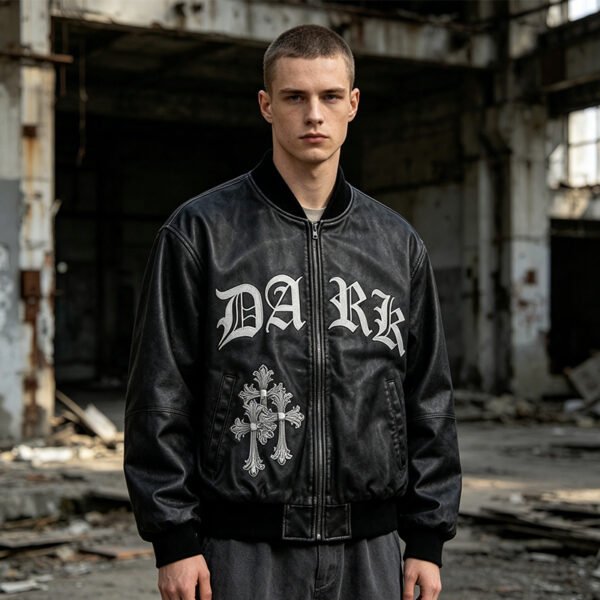 Custom PU Leather Patch Varsity Bomber Jacket VWT-6E9310 - Style 6E9310 - product detail view 2