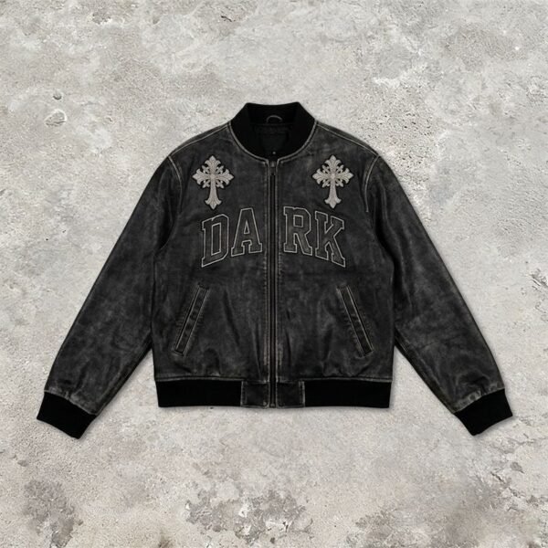 Custom Vintage PU Leather Patch Varsity Jacket - Style 9F1D99 - product detail view 2